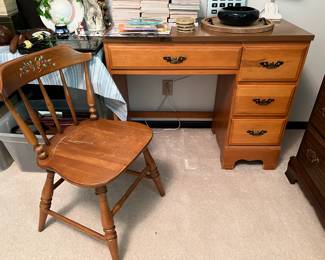 Lammerts Furniture pine wood desk, painted pine chair