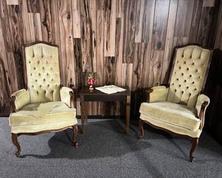 yellow crushed velvet tufted armchairs