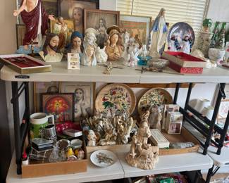 Large selection of religious figurines and art work 