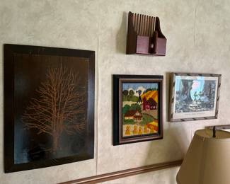 Vintage carved trees wall art.