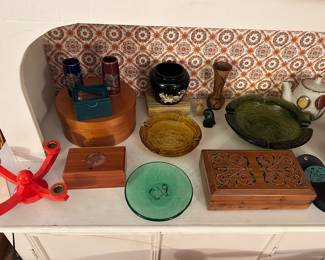 Vintage German Erzgebirge red/wood candle holder.