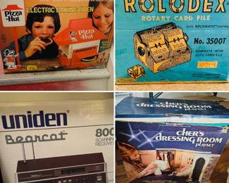 Vintage Pizza Hut baking oven toy
Vintage Rolodex card file 
Vintage Uniden Bearcat 
Vintage Chers dressing room playset