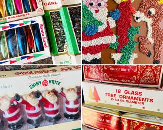 Vintage Xmas popcorn decor
Shiny Brite Christopher Radko 
Vintage tinsel garland NIB 