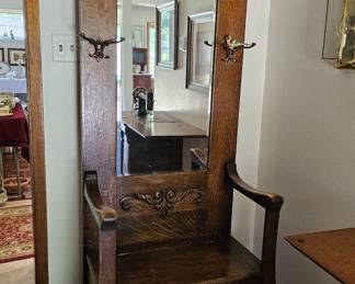 Carved Quarter Sawn Oak Lift Seat/Hat /Coat Rack 