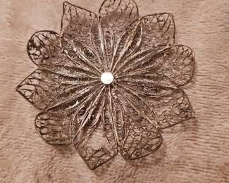 Silver Filigree Flower Tray