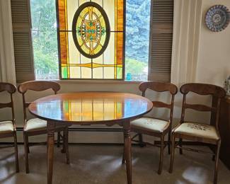 Dining Table  w/2 Leaves and 6 Embordered Floral Chairs Note: We can sell the chairs separate
