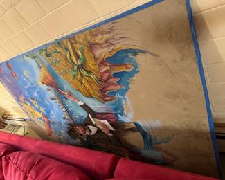 HUGE painted panels,  4 total. Were used as part of a set from a local movie filmed, "Welcome to Tolono", very strange! Gorgeous hand-painted work from Chicago artist, Glen Davies. Movie written and directed by Mark Roberts. He was also the creator of the TV sitcom, “Mike & Molly” and the writer for the tv sitcom, “Two and a Half Men”. From Urbana! 