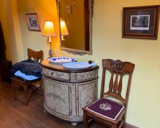 Demi-lune table, 37x18x35"