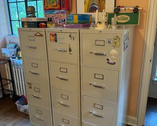Three large filing cabinets, all in great shape. Artwork is Chris Sterkey, September 2002. Purchased from Cinema Gallery in Urbana.  Link to his credits https://www.cinemagallery.cc/starkey_vitae.htm. Testors Sprite car with box.