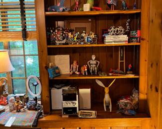 Impressive collection of unique wooden, colorfully painted pieces of Mexican folk art. All are artist signed. Dragon, dogs, turkey, rabbit, and more. GREAT kids books too!