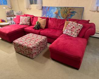 Large micro suede candy apple red sectional by Bauhaus,  135x66"