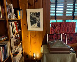 "Jerursalem Snow" intaglio from copper plate by artist Rosalind Faiman Weinberg. A cool antique top from a "hot peanuts cart" also from San Fransisco.