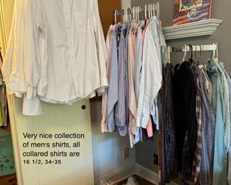Dozens of nice men’s dress shirts:&nbsp;all 16 1/2 35.
Joseph A Bank Traveler, Ralph Lauren, Bonobos. 