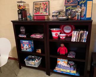 Games, movie memorabilia, vintage gumball machine, Scooby-Doo, musical hand instruments, toys
Shelf, 30.5x14x48" total of 3.
