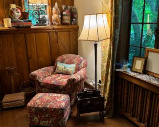 Pottery Barn hammered iron floor lamp, Pottery Barn table lamp. Hand sewn winnie the pooh. 