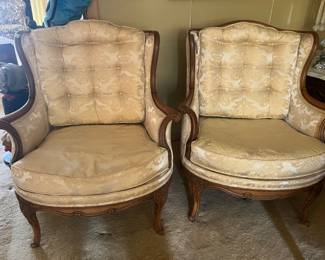 Creamy, yellow brocade side chairs