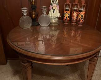 Game table with custom glass topper comes with 4 chairs