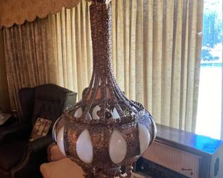 Brass and glass swag ceiling light