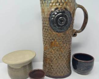 Unique Handmade Ceramic Collection: Pitcher, Butter Crock, & Tea Bowl