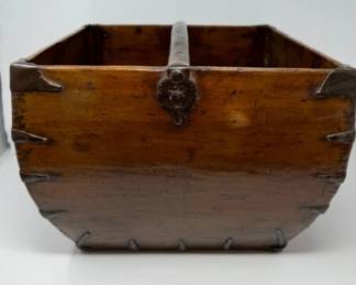 Rustic Antique Chinese Wooden Rice Bucket	