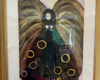 Signed Abstract Portrait of a Winged Woman (1994) by Layne Kleinart	