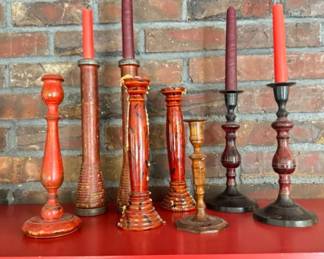 Mixed Material Candlestick Holders - Metal, Wood, & Lacquer