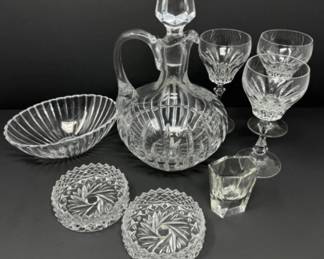 Pressed Crystal Glasses, Lead Decanter, Atlantis Crystal Bowl & Ashtrays	