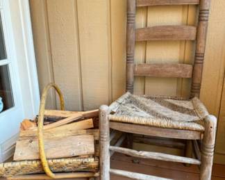 Shaker Chair w/ Woven Seat &Turned Legs + Firewood Basket