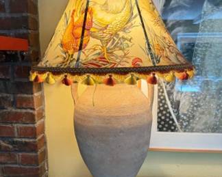 Oversized Amphora Table Lamp w/ Vibrant Chicken Theme Shade	