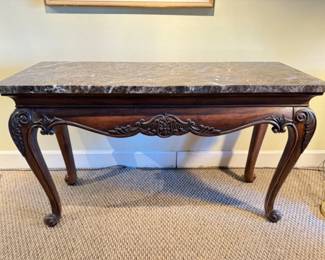 Stone Top Console Table w/ Ornate Carvings in French Louis XVI Style	