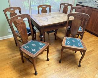 Antique Art Deco Chairs & Vintage Victorian Gateleg Table Set w/ Leaves