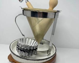 Vintage French Degoin Grespot Casseroles, Cone Sieve & Dough Roller +