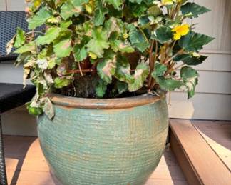 Extra Large Aqua Glazed Pot Collar Planter