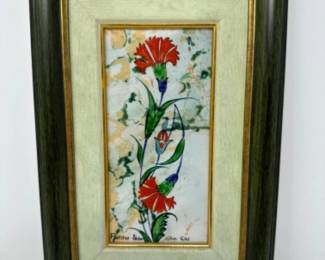 Exotic Flowers Hand Painted on Glass Tile	