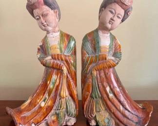 20" Tall Chinese Sancai-Glazed Figures (2) - Possible Tang Dynasty Origin
