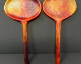 Oversized Salad Server Spoon & Fork in Fiery Orange Design