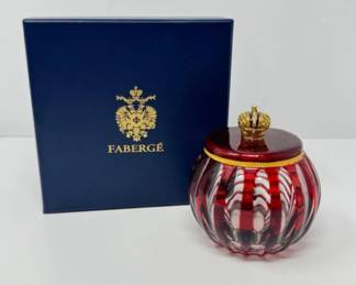 Fabergé Red Crystal Box w/ Gold Lid & Crown