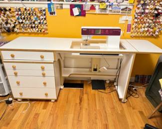 Embroidery Machine Cabinet w/ Leaf & Drawers	