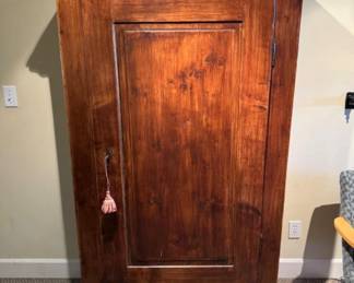 Antique Single Door Armoire w/ Triangular Pediment & Turned Legs	