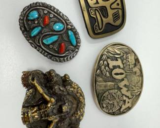 Vintage Belt Buckles: Brass, Silver, Bronze, & Indian Chief Designs	