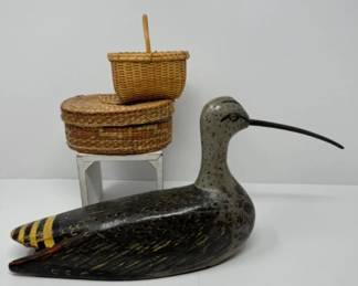 Handcrafted Baskets & Antique Curlew Decoy	