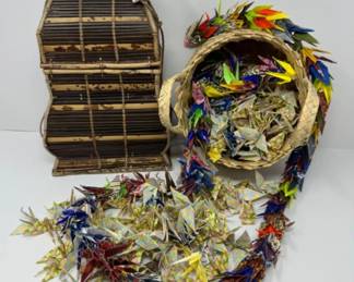 Origami Cranes, Vintage Bag, & Picnic Basket	