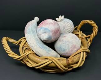 Decorative Hand-Painted Chalkware Fruit Basket	