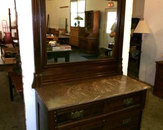 Victorian Marble-Top Dresser w/ Mirror
