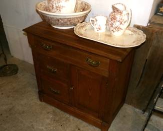 Washbowl Set and Oak Commode