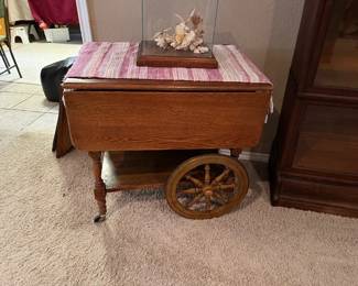 Vintage oak tea cart with two drop leaf sides
