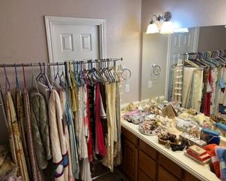 Lot of great vintage linens, shell art pieces, Avon soaps