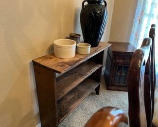 Primitive crock bench with crocks