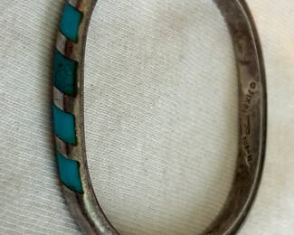 Fine silver (.950) Made in Mexico and genuine turquoise clasp bangle bracelet. 