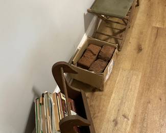 Duck book holded, cookbooks, outdoor pavers, vintage camp stools